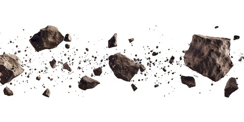 PNG Rock and Pieces of Rock Flying - Isolated on Transparent Background - AI Generated