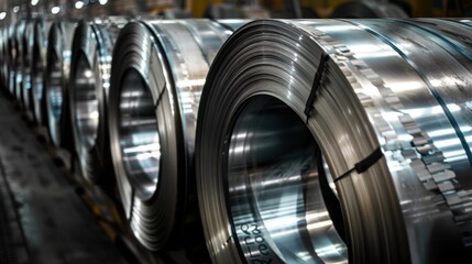 Stainless steel coils in a factory.