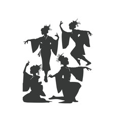 Silhouettes of dancers of Japanese theater Kabuki and silhouettes of geisha, Japanese dancer silhouettes