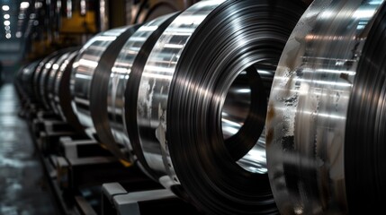 Fototapeta premium Stainless steel coils in a factory.