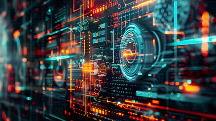 Obraz premium Hi-tech backdrop for cyber security in business presentations Highlights big data concept Futuristic dynamic visuals 