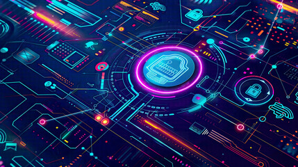 Obraz premium Infographic template illustrating key cyber security ideas set against a backdrop of technology-themed elements offering a dynamic and informative visual layout 