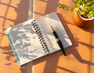 植物の置かれた窓際で開かれたノート