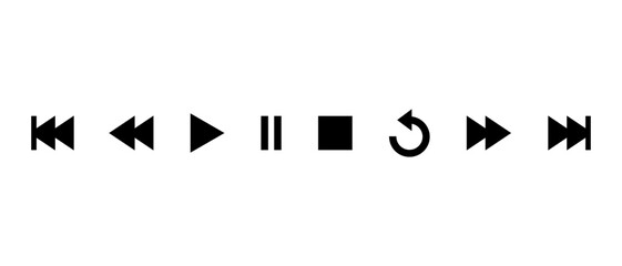 Play, pause, stop, repeat, previous and next icon. Media player control button
