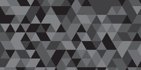 	
Abstract geometric black and gray background seamless mosaic and low polygon triangle texture wallpaper. Triangle shape retro wall grid pattern geometric ornament tile vector square element.