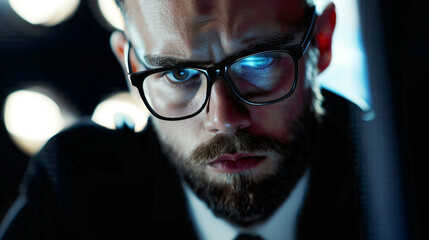 Obraz premium Portrait of a serious administrator overseeing cyber security for a large corporation