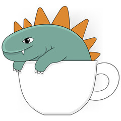 Adorable Green Dinosaur Resting in a Large Coffee Cup
