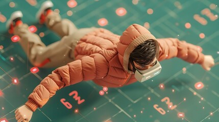 Athletic person performing a dynamic leap during a virtual fitness training session powered by artificial intelligence technology.