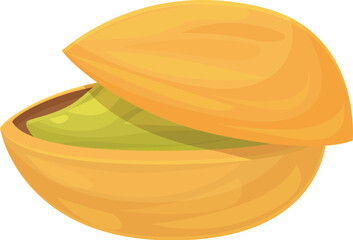 Single pistachio nut with its shell open, revealing the green seed inside