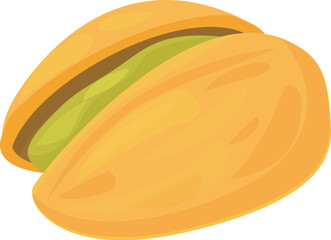 Single half peeled pistachio nut showing the nut inside the shell