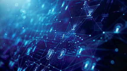 Obraz premium Virtual screen illustrating cyber security information privacy and data protection internet and technology theme with lock icons and digital connections 
