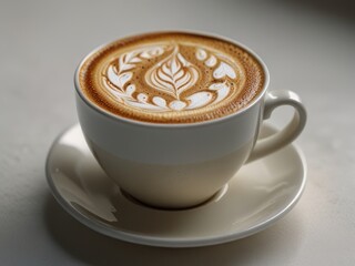 A Cup of Latte Art in a White Mug on a Saucer