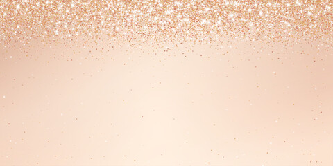 Rose gold bronze glitter lights background. Sparkling champaigne glittering rain effect. Celebration beige backdrop for Christmas and New Year, wedding, birthday party. Luxury frame, border. Vector. © Olga Prozorova