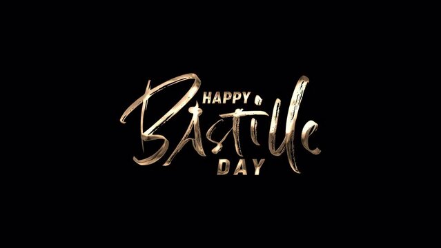 happy bastille day text animation with the eiffel tower as the letter A in gold color. It's great for French National Day celebrations, banners, greetings, events, etc.