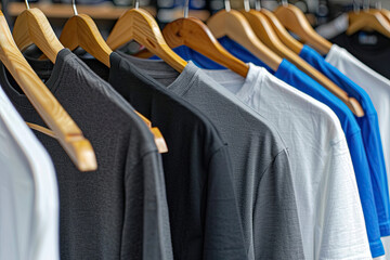 Obraz premium Colorful shirts and dresses hang neatly on hangers, ready for shopping in a clothing store