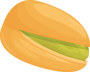 Single pistachio nut with partially opened shell revealing green seed inside