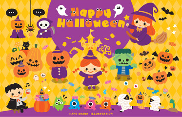 ポップなかわいいハロウィンイラストセット