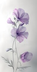 A painting of a purple flower with a white background