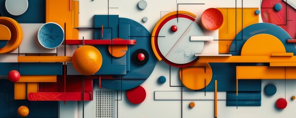 Obraz premium Colorful abstract geometric shapes with thick lines