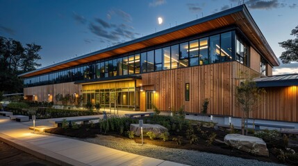 Obraz premium eco-conscious building with a wood-panelled exterior and sustainable features