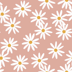 Seamless vector pattern with hand drawn daisy flowers. Cute minimal floral background. Perfect for textile, wallpaper or nursery print design.