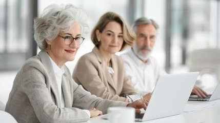 Obraz premium A super sharp image of a group of older adults hiking with trekking poles and wearing high-tech outdoor gear