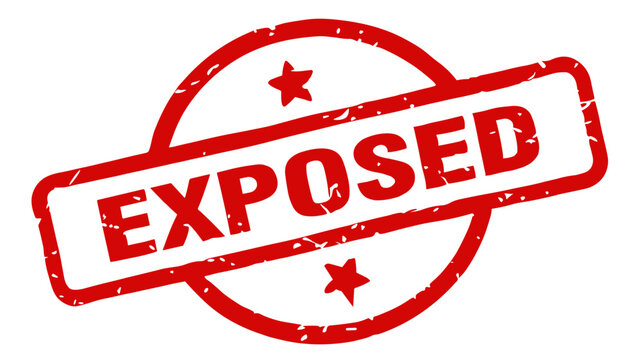 Red "EXPOSED" stamp, round design, white background