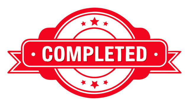 Red Completed Badge with Circular Border and Stars