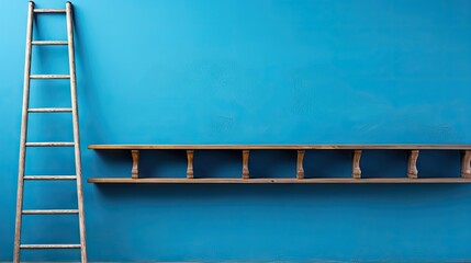 step ladder on a blue wall