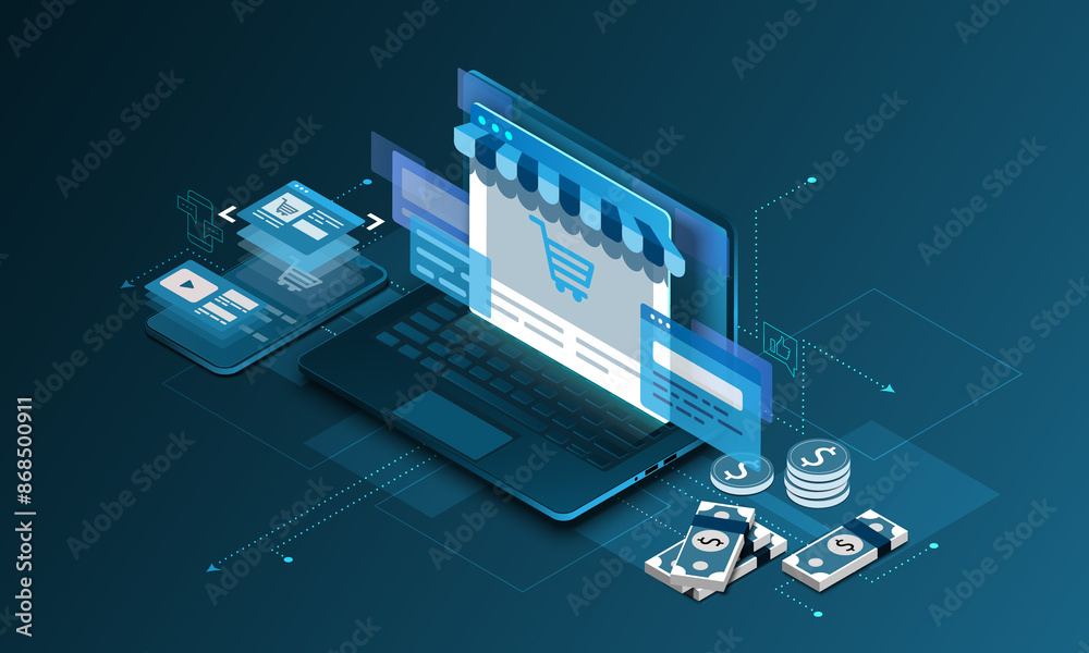 Canvas Prints technology background laptop concept online trading on websites and applications around the world