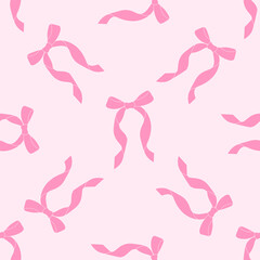 Decorative pink bows seamless pattern. Trendy design. Cute feminine romantic background for textile, wallpaper, wrapping