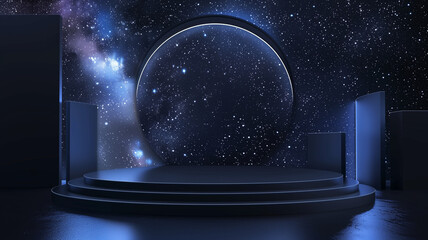 Galactic 3D Mockup Showcase, ブラックバックグラウンドで魅せる銀河風3Dモックアップ.Generative AI