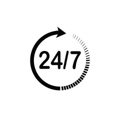 24 Hours a day service icon symbol vector EPS 10. Flat design. 24-7 open concept.
