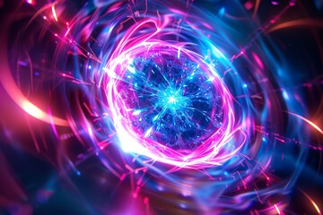 Obraz premium Vivid and colorful abstract background with glowing neon lights, swirling patterns, and dynamic energy, perfect for artistic or futuristic themes.