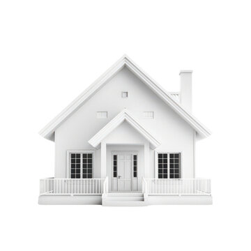 Modern white house icon with front porch and symmetrical windows, isolated on a plain background. Ideal for real estate and architecture designs.