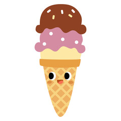 Cute ice cream cartoon, Sweet summer dessert