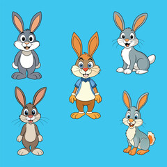 set of cartoon rabbits