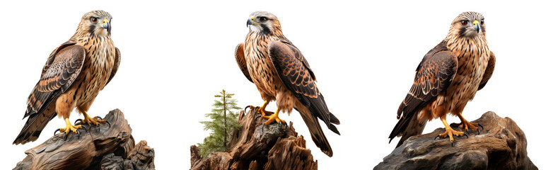 Naklejka premium Set of Falcon birds isolated on transparent background
