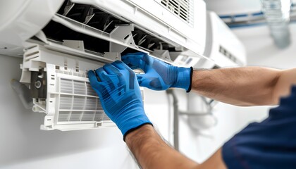 Technician from Asia Checking Air Conditioner