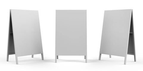 sidewalk advertising stand isolated on white background. Advertising Stand Board for menu, ad or announcement. 3D illustration.
