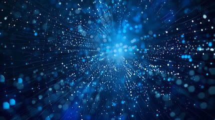 Fototapeta premium Abstract background with blue glowing particles and light dots, future technology concept