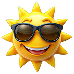 Smiling sun emoticon with sunglasses isolated on transparent background