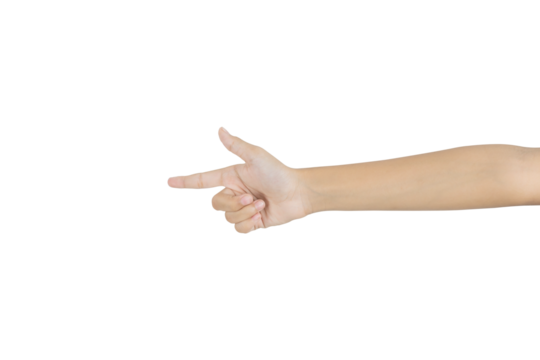 Girl hand pointing finger isolated on white background with clipping path.
