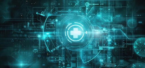 Obraz premium Use digital art techniques to create a backdrop that encapsulates the essence of technological advancement in the medical field
