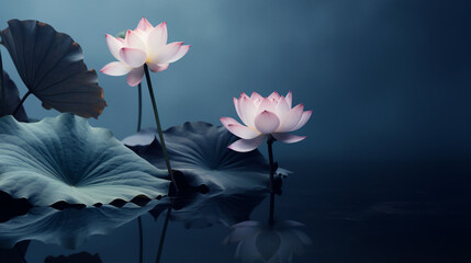 bright pink lotus flower dark lotus leaf background in nature On the modern water surface, very beautiful.