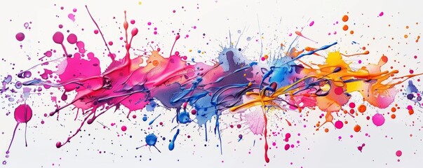 Naklejka premium Abstract splatters of neon paint on a white background