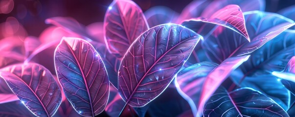 Naklejka premium Neon outlines of leaves with a glowing effect