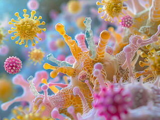 Abstract Microscopic View of Colorful Cells