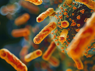 Microscopic View of Orange Bacteria
