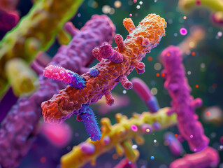 Vibrant Microscopic View of Colorful Bacteria